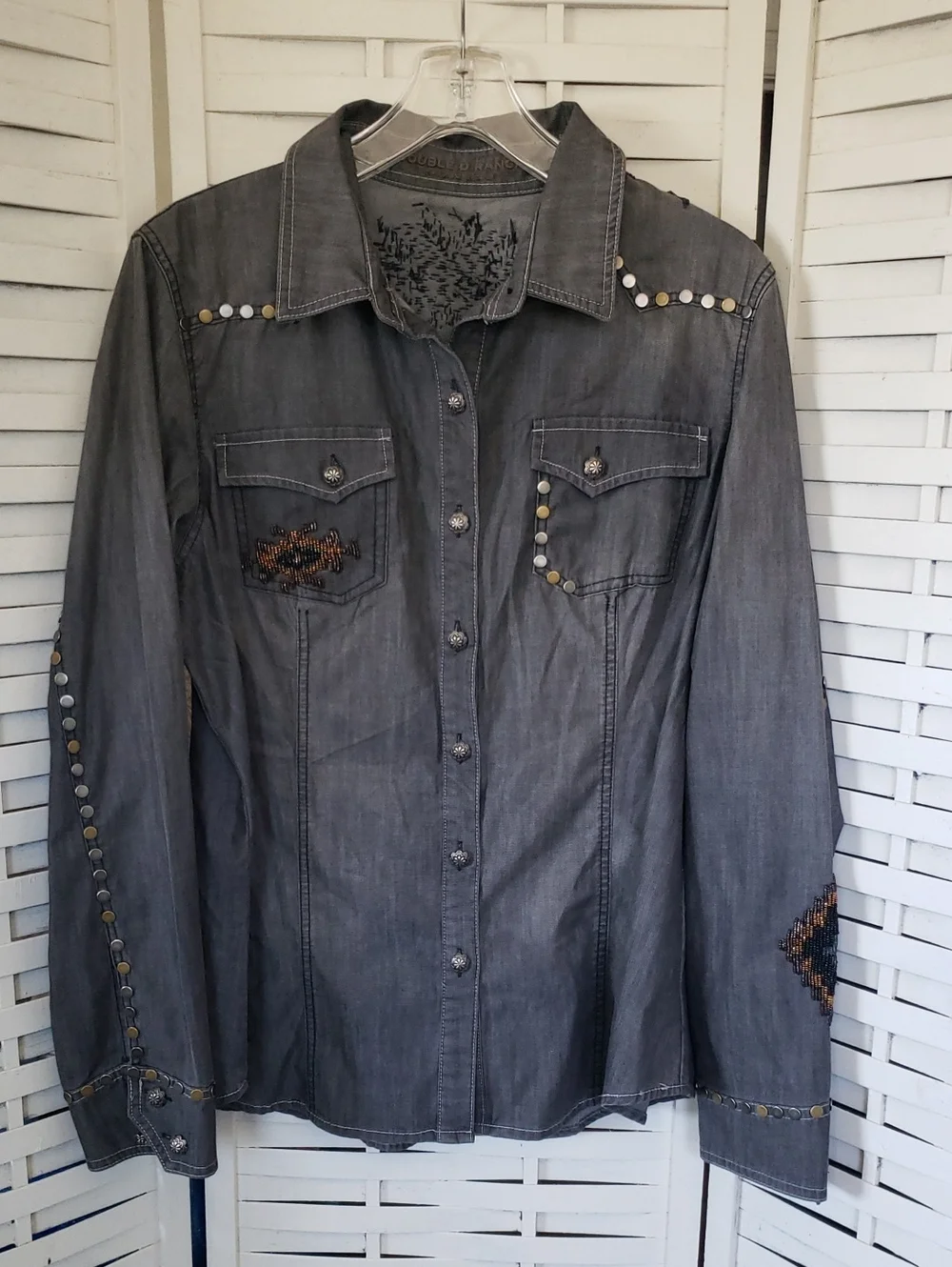 Double D Ranch Women's Embellished Grey Western Shirt Jacket XL